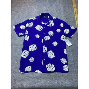 No Boundaries Shirt Mens Medium Blue Dice Theme Button Up Shirt Poker NEW NWT